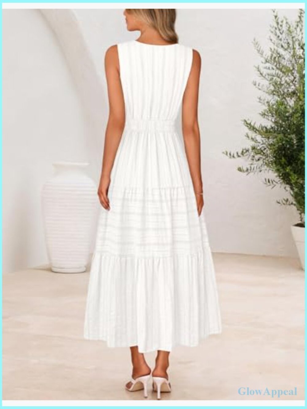 Sleeveless V-Neck Midi Maxi Dresses with Pockets Flowy Boho Summer Vacation - Picture 3 of 7